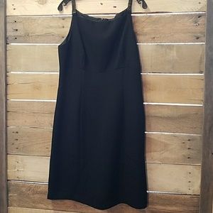 Black cocktail dress, mesh straps | Size 14 *